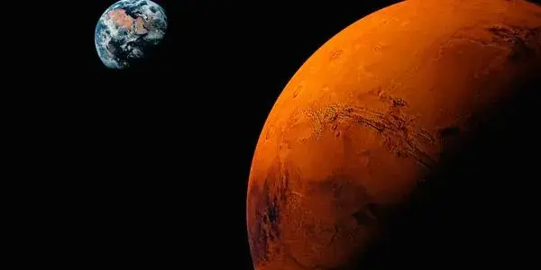An image of Mars and Earth