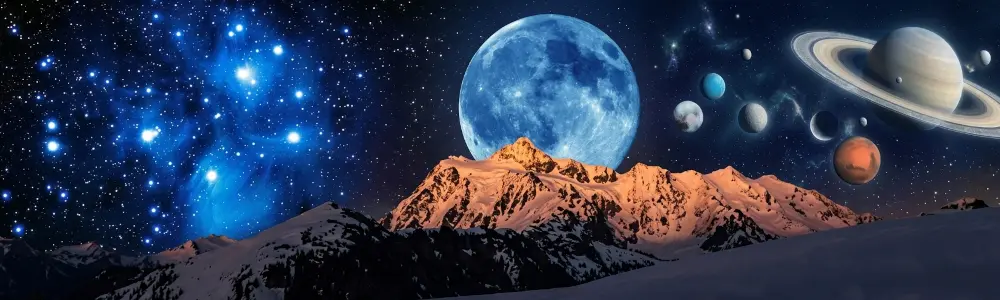 Moon and stars in the night sky