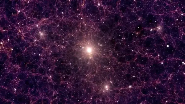 Deep space background showing cosmic filaments and distant galaxies